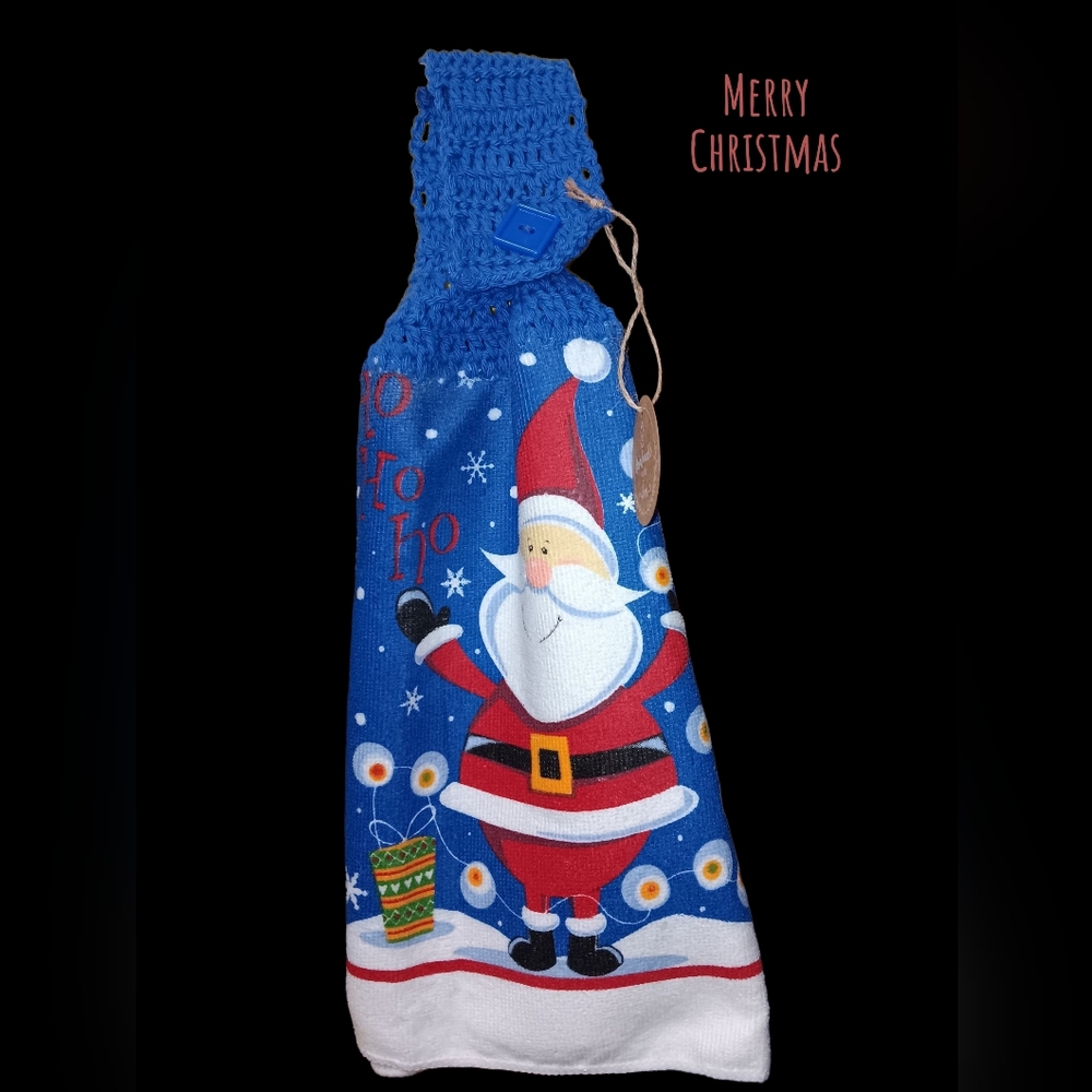 Festive Santa Kitchen Towel with Crochet Top